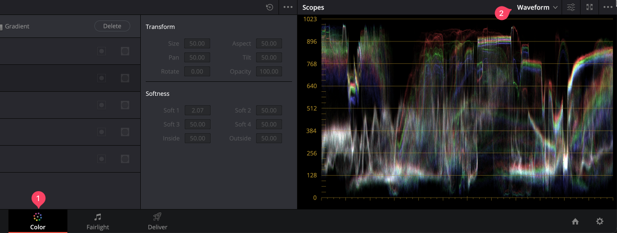 Waveform in the Color Tools of DaVinci Resolve